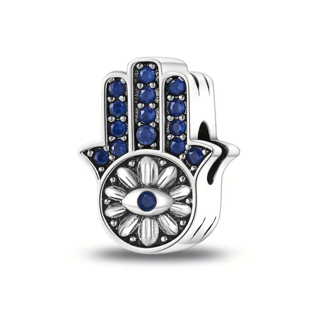 Sterling Silver and Blue Hamsa Hand Bracelet Charm